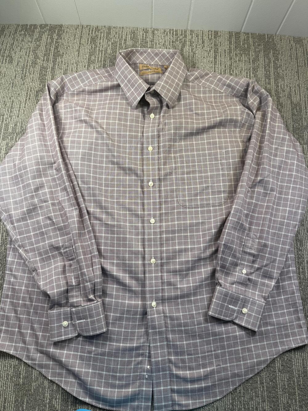 Roundtree & Yorke Dress Shirt Mens XL Brown Plaid Gold Label Non Iron LS